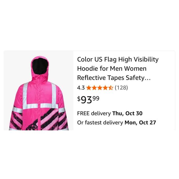 HiVis Custom Color US Flag High Visibility Hoodie for Men Women Reflective - Picture 8 of 8